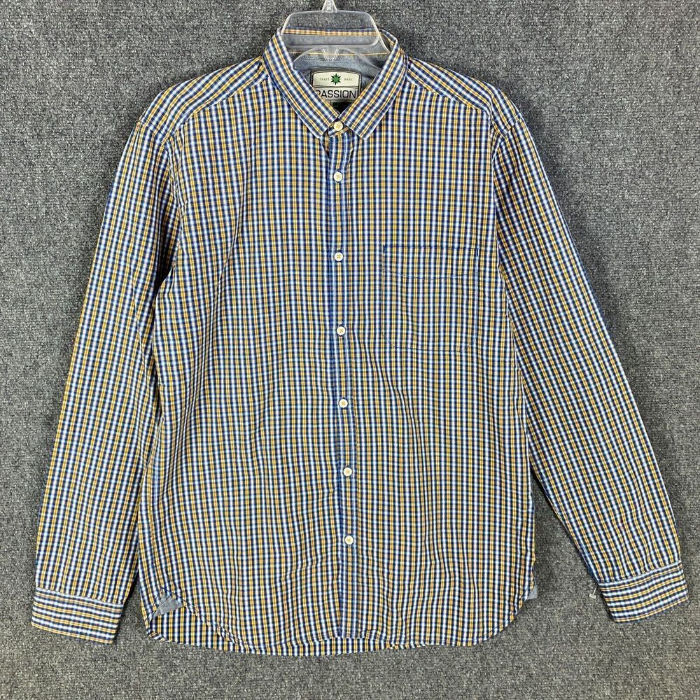 Passion Button Up Shirt Men's XL Long Sleeve‎ Plaid 100% Cotton Multicolor